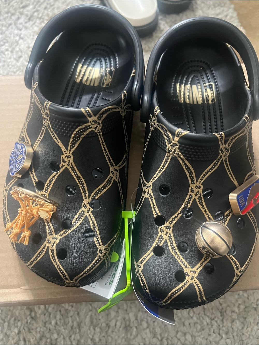 NBA Black Clog Sandals with Gold Chain-Print